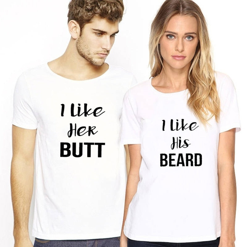 Couples Shirts I Like His Beard - I Like Her Butt T Shirts Matching shirt Anniversary Gift unisex aesthetic tees slogan goth top
