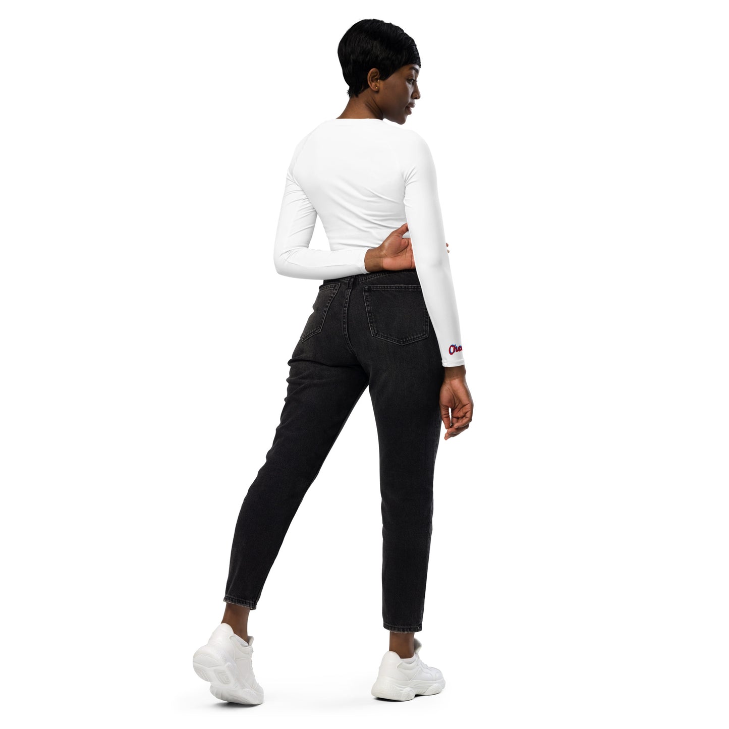 Ladies (Checkmate Collection) long-sleeve crop top
