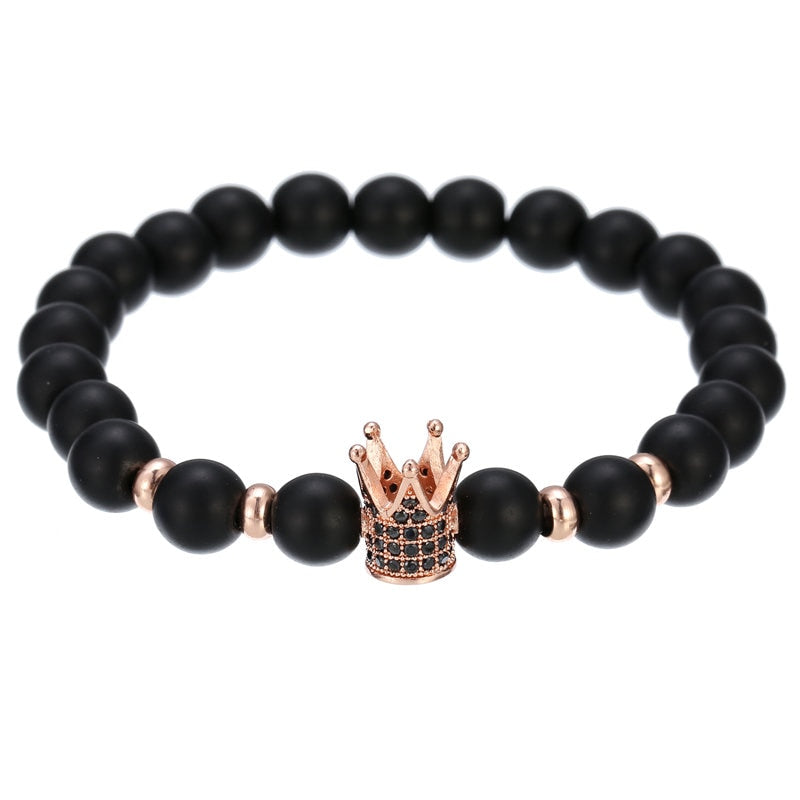 2022 Fashion Micro CZ King crown charm bracelet handmade stretch men&#39;s 8mm Copper beads women bracelet bangle jewelry (Exclusive)