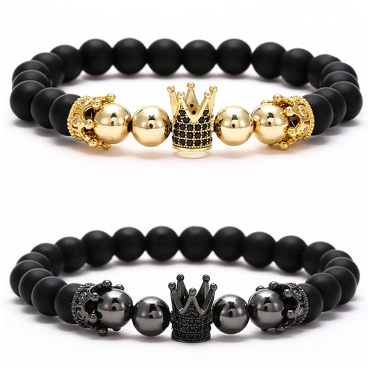 2022 Fashion Micro CZ King crown charm bracelet handmade stretch men&#39;s 8mm Copper beads women bracelet bangle jewelry (Exclusive)