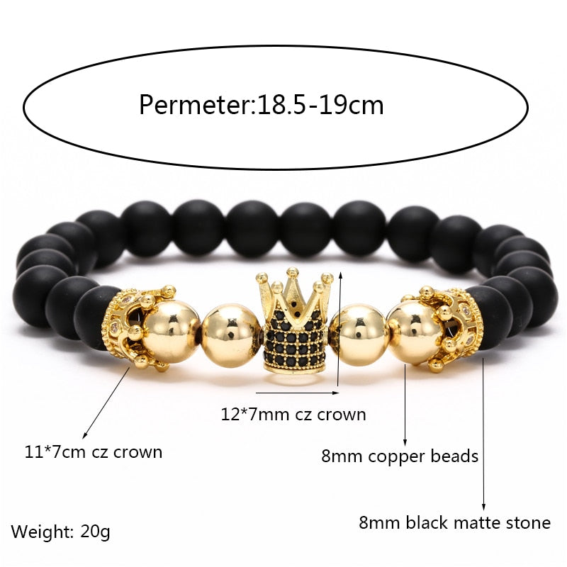 2022 Fashion Micro CZ King crown charm bracelet handmade stretch men&#39;s 8mm Copper beads women bracelet bangle jewelry (Exclusive)