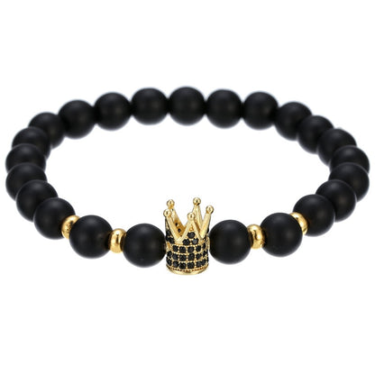 2022 Fashion Micro CZ King crown charm bracelet handmade stretch men&#39;s 8mm Copper beads women bracelet bangle jewelry (Exclusive)